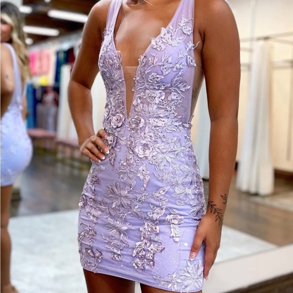 Purple Sparkly Formal Mini Dess with Flowes